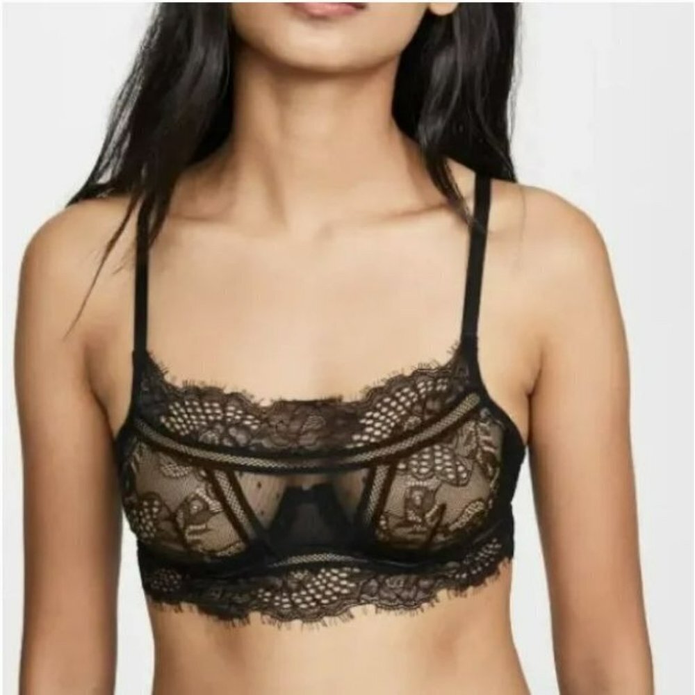 Thistle and Spire Amore Wired Bralette‎ Sheer Lacy Scalloped Edges Black XS NWT